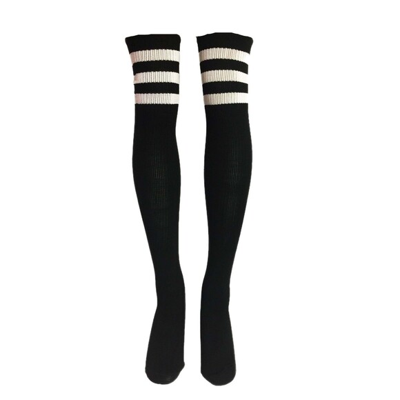 Athletic Ribbed Thigh Highs Womens One Size OS 3 Striped Athleisure Socks - Picture 6 of 8